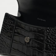 Balenciaga Hourglass Small Handbag Black Croc-Effect Leather 