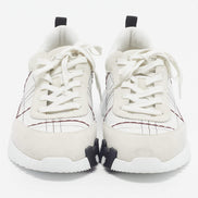 Hermès White and Burgundy Grid Stitch Bouncing Sneakers 