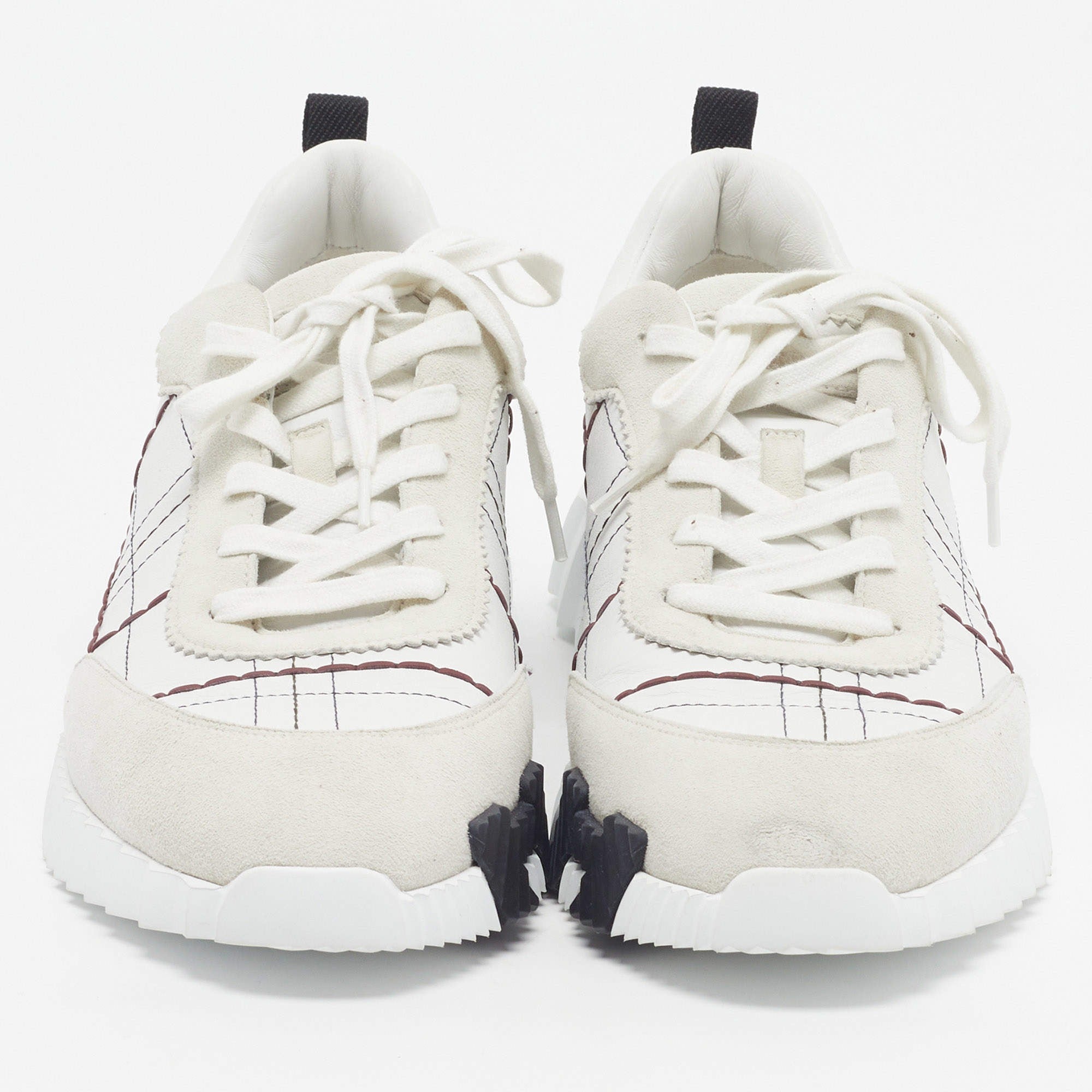 Hermès White and Burgundy Grid Stitch Bouncing Sneakers 