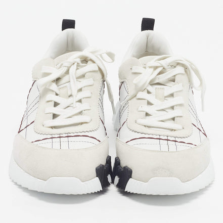 Hermès White and Burgundy Grid Stitch Bouncing Sneakers "Unworn"