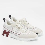 Hermès White and Burgundy Grid Stitch Bouncing Sneakers 