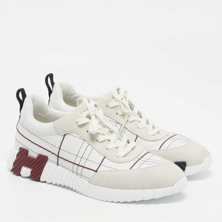 Hermès White and Burgundy Grid Stitch Bouncing Sneakers "Unworn"