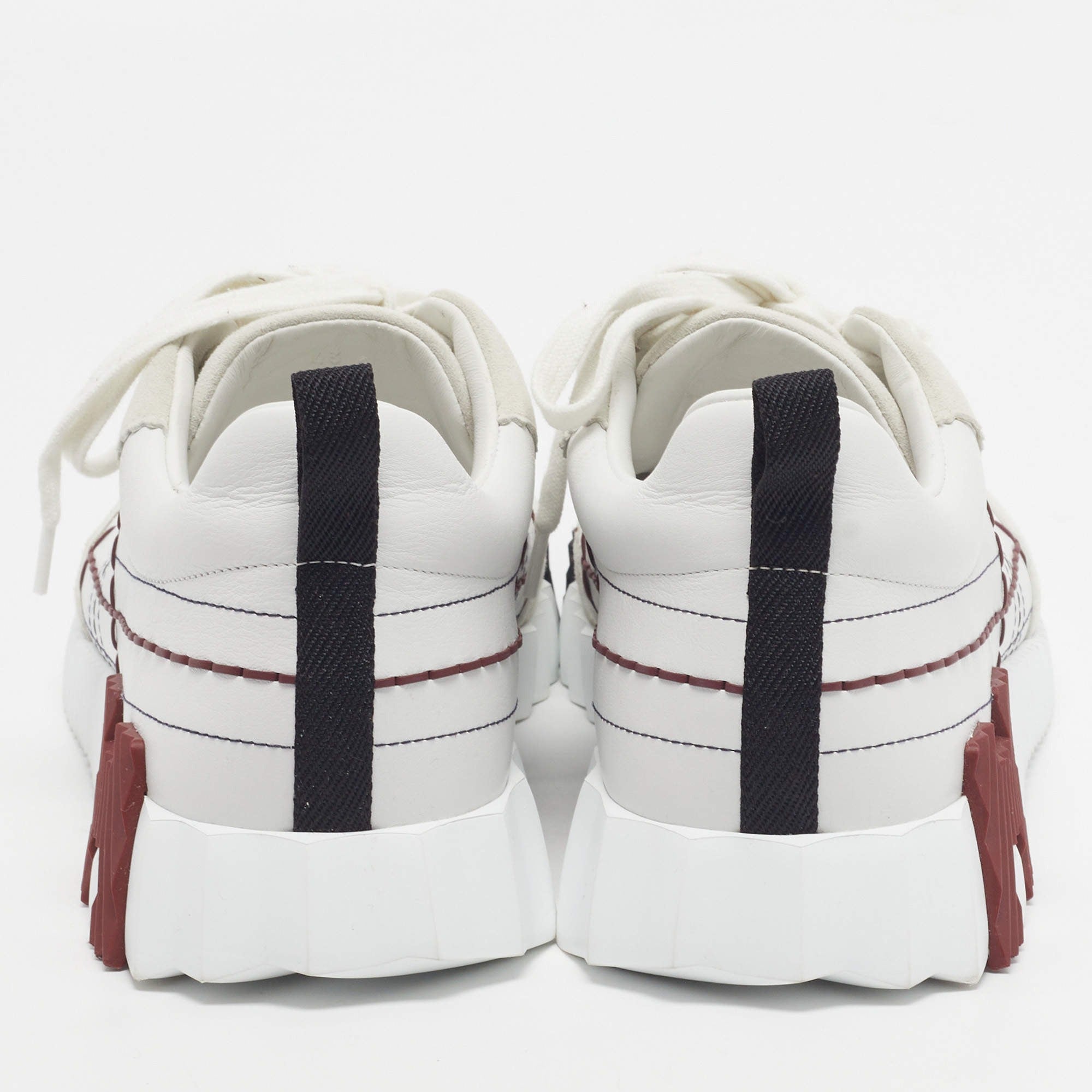 Hermès White and Burgundy Grid Stitch Bouncing Sneakers 