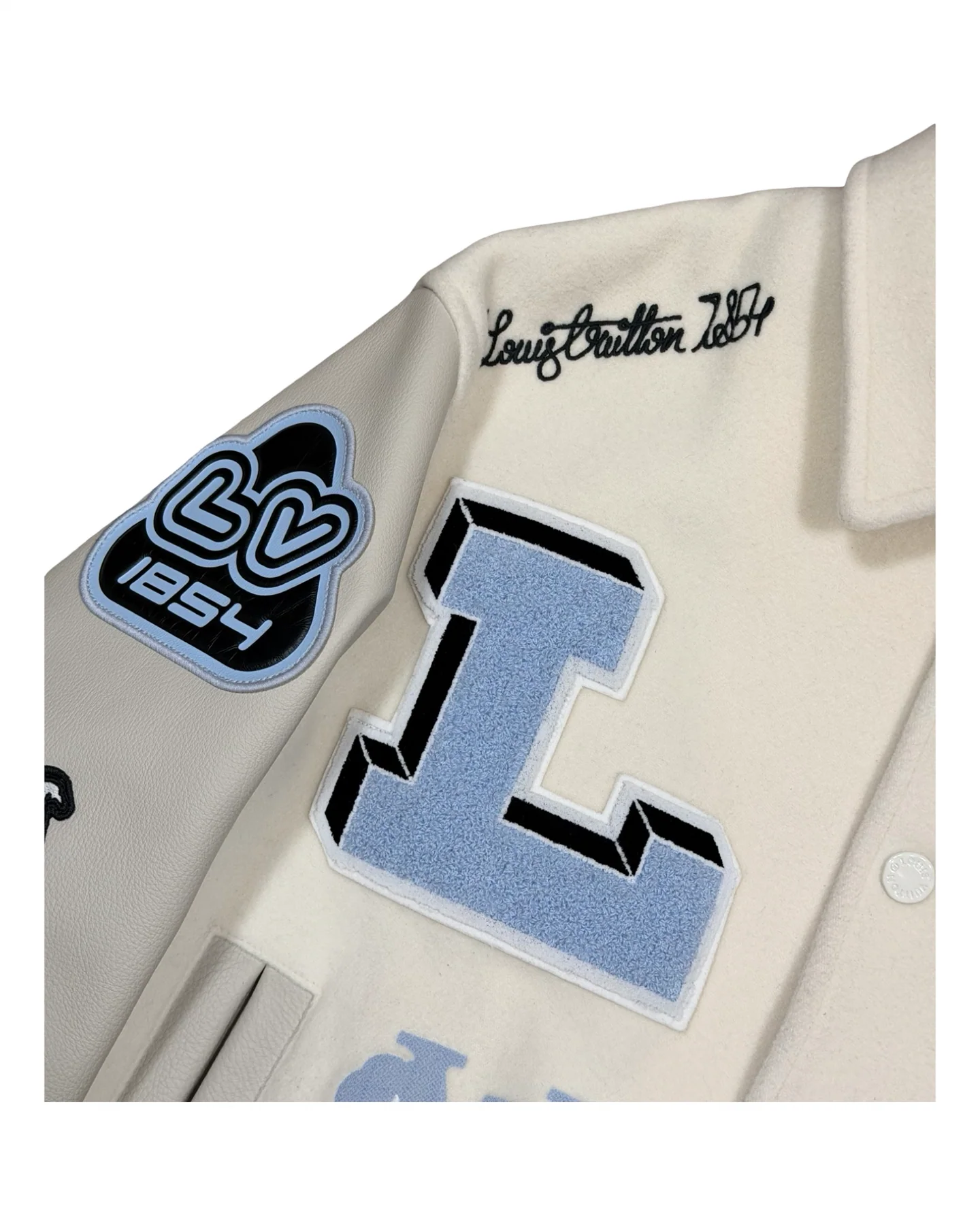 Louis Vuitton Cream Virgil Abloh Patch Varsity Jacket 