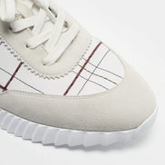Hermès White and Burgundy Grid Stitch Bouncing Sneakers 