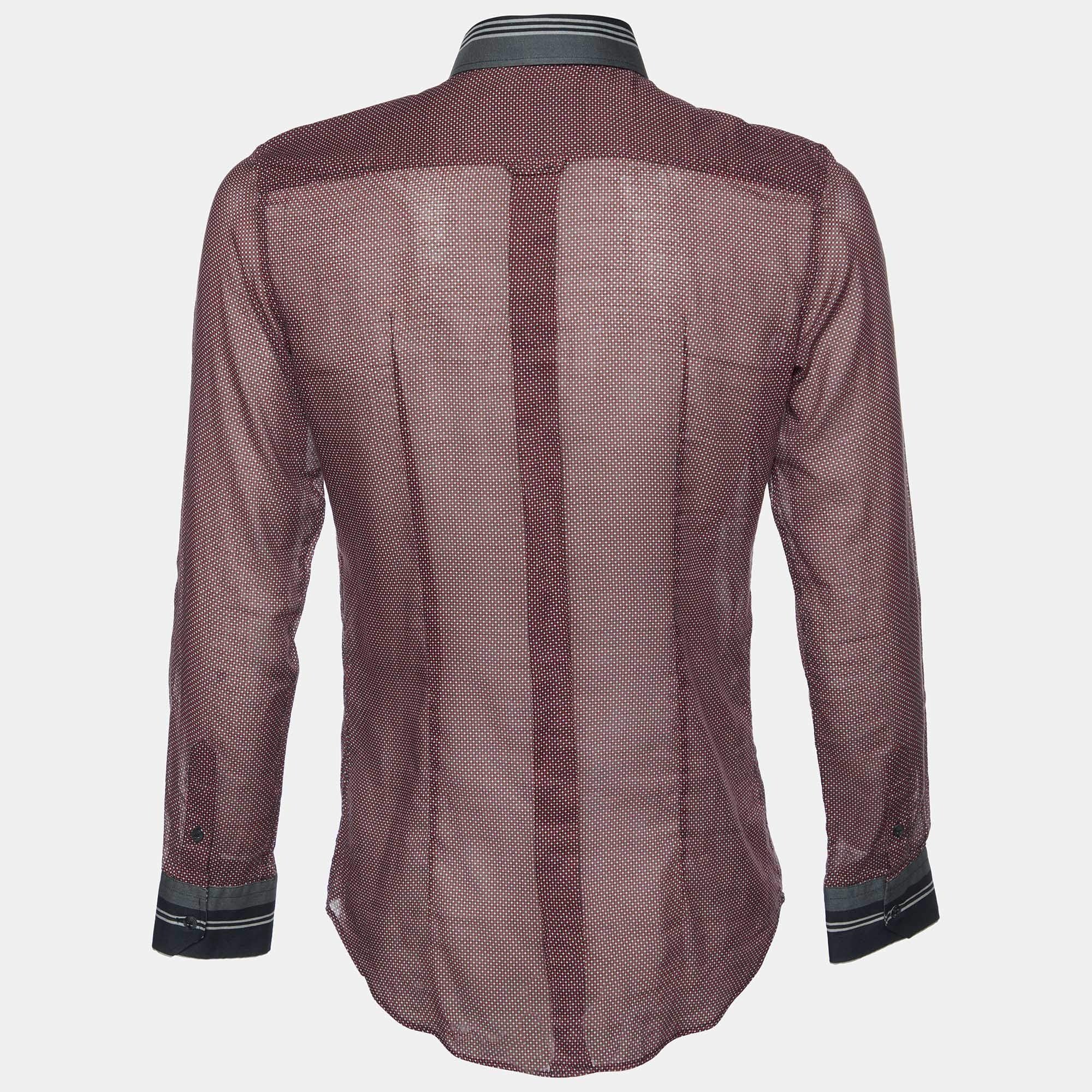 Dolce & Gabbana Burgundy Micro-Dot Contrast Trim Shirt (Pre-Loved)