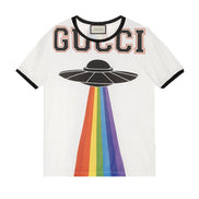 Gucci Cream UFO Print Cotton Distressed Crew Neck T-Shirt 