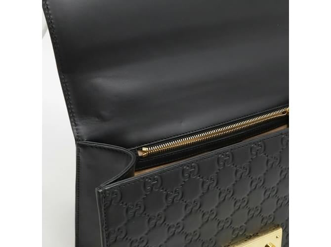 Gucci Black Signature Leather Padlock Small Shoulder Bag 