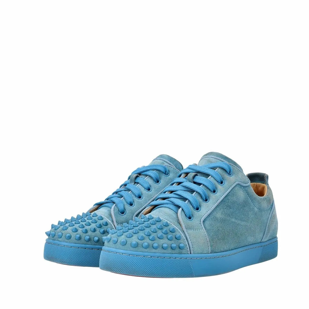 Christian Louboutin Light Blue Suede Louis Junior Spikes Sneakers (Pre-Loved)