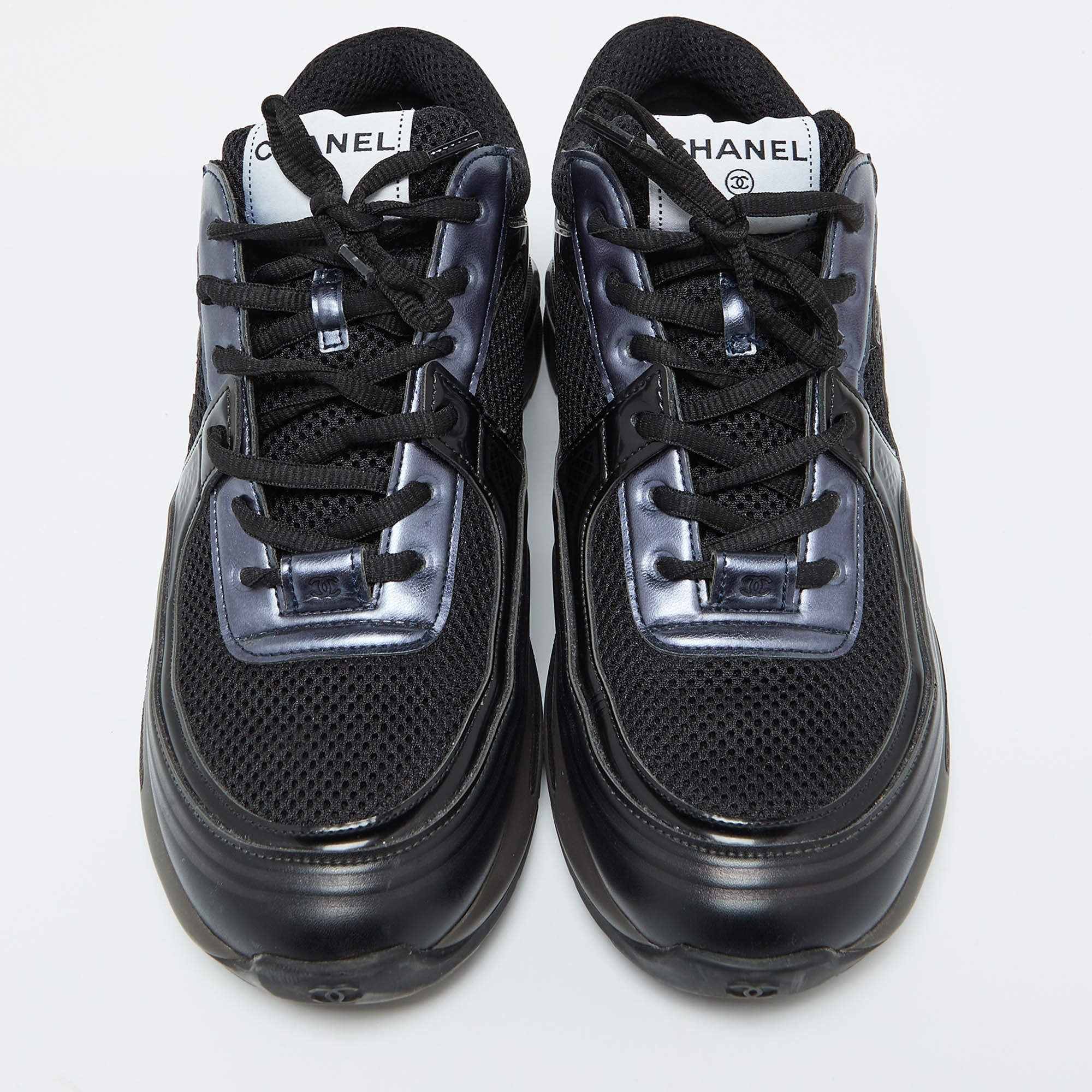 Chanel Black Mesh & Suede CC Trainers 