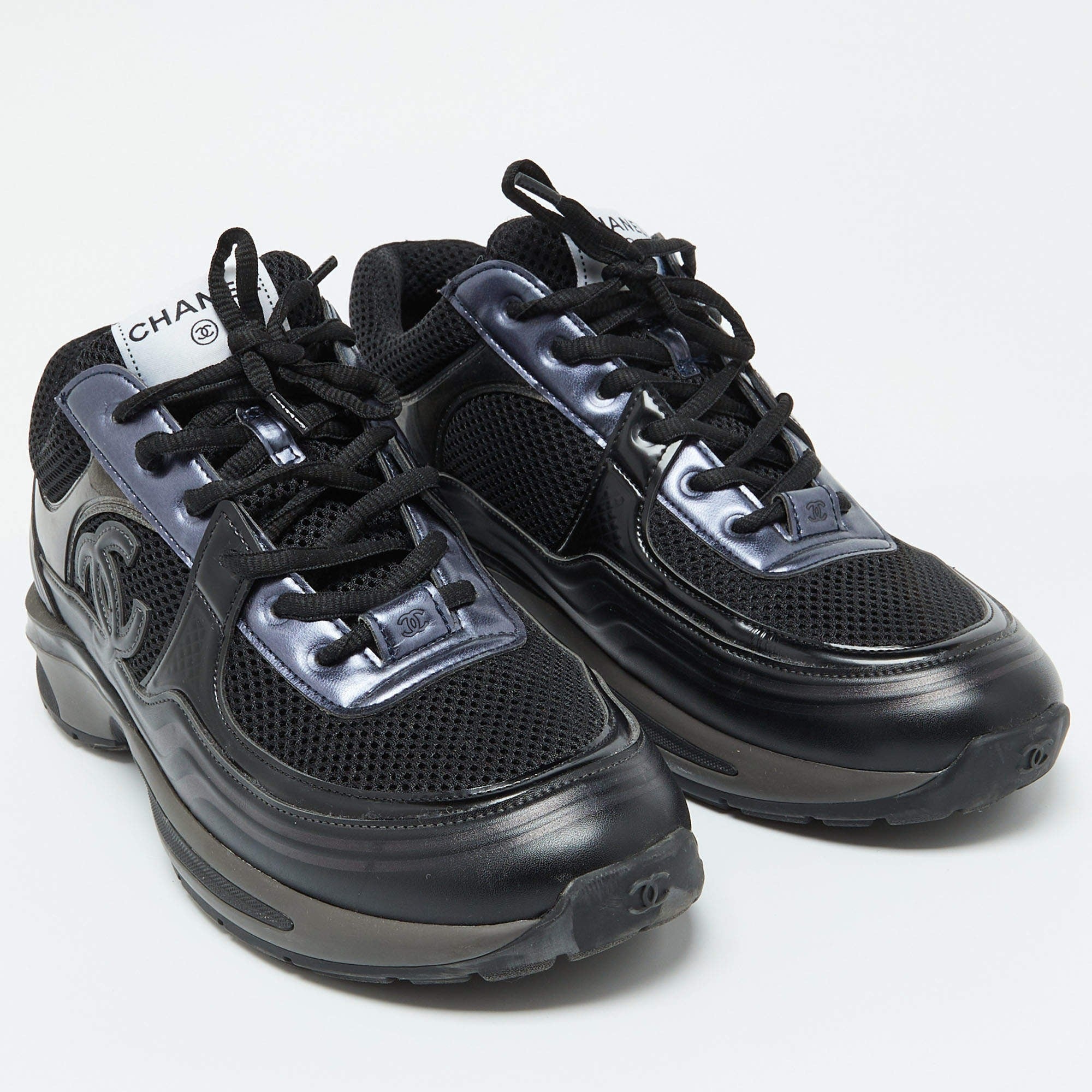 Chanel Black Mesh & Suede CC Trainers 