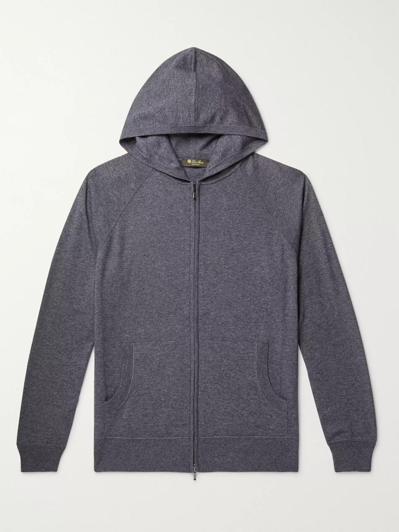 Loro Piana Blue Mélange Cashmere Zip-Up Hoodie 