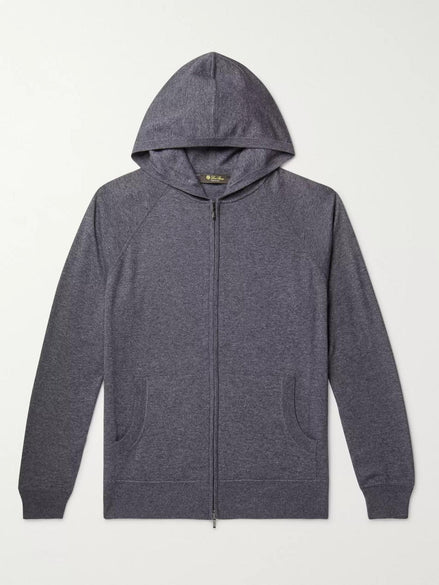 Loro Piana Blue Mélange Cashmere Zip-Up Hoodie "Unworn"