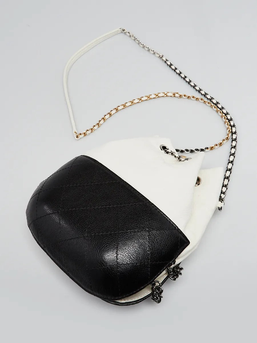Chanel Gabrielle Small Bucket Bag Two-Tone Black and Aged White Leather (Pre-Loved)