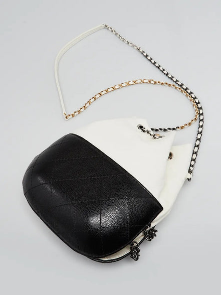 Chanel Gabrielle Small Bucket Bag Two-Tone Black and Aged White Leather (Pre-Loved)