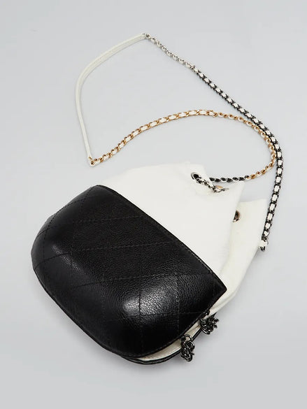 Chanel Gabrielle Small Bucket Bag Two-Tone Black and Aged White Leather (Pre-Loved)