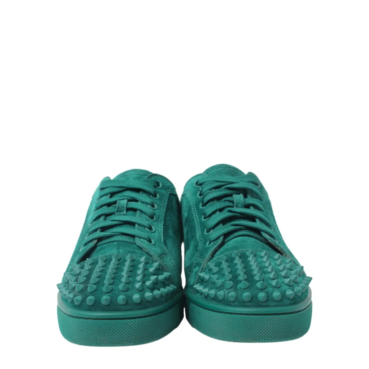 Christian Louboutin Emerald Green Suede Louis Junior Spikes Sneakers (Pre-Loved)