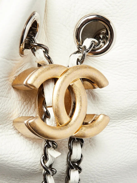 Chanel Gabrielle Small Bucket Bag Two-Tone Black and Aged White Leather (Pre-Loved)