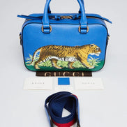 Gucci Tiger Painted Blue Leather Top Handle Bag (Pre-Loved)