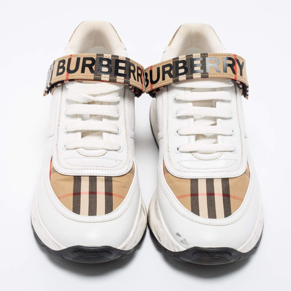 Burberry Ramsey White & Vintage Check Leather Trainer 