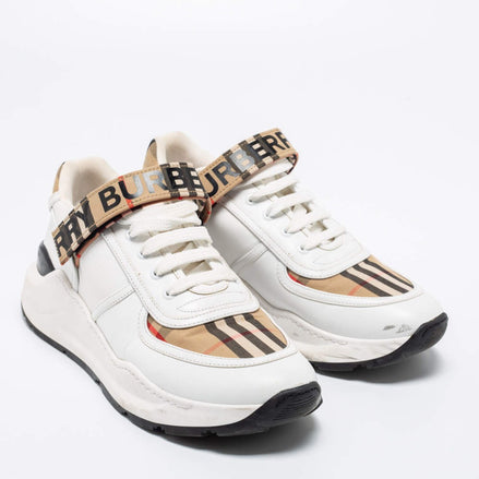 Burberry Ramsey White & Vintage Check Leather Trainer "Unworn"