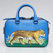 Gucci Tiger Painted Blue Leather Top Handle Bag (Pre-Loved)