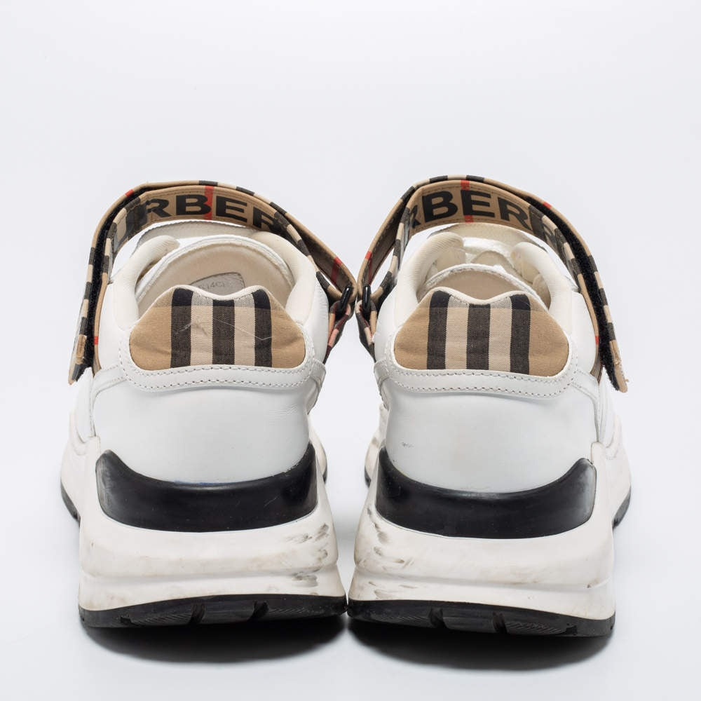 Burberry Ramsey White & Vintage Check Leather Trainer 