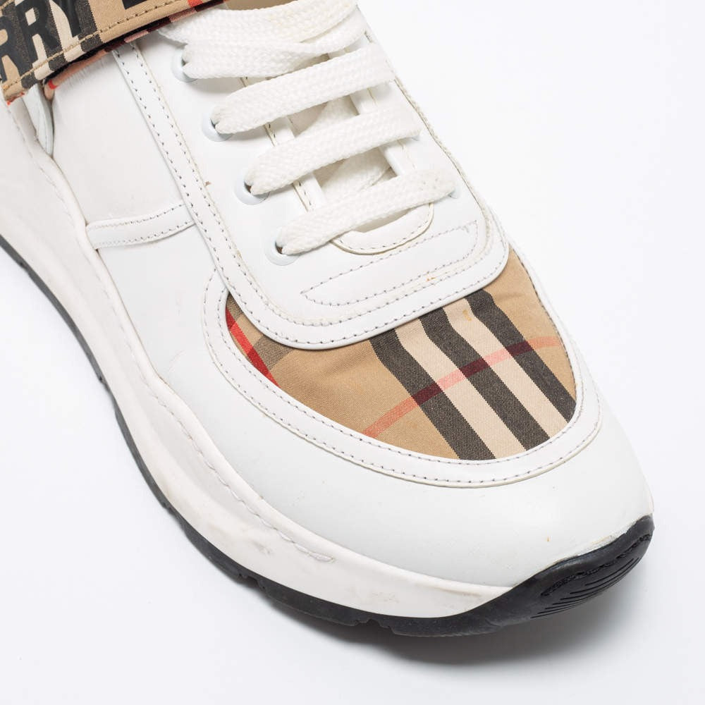 Burberry Ramsey White & Vintage Check Leather Trainer 