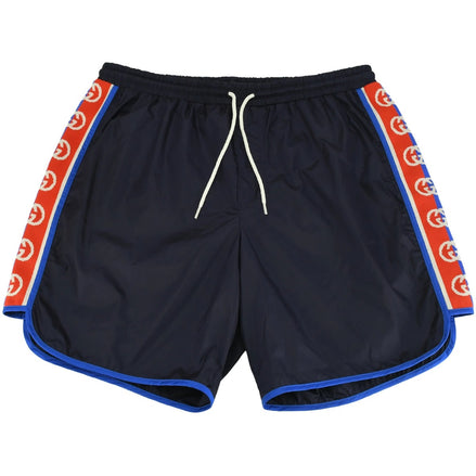 Gucci Interlocking G Jacquard Stripe Black Swim Shorts (Pre-Loved)