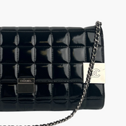 Chanel Chocolate Bar CC Clutch on Chain Black Patent Leather 