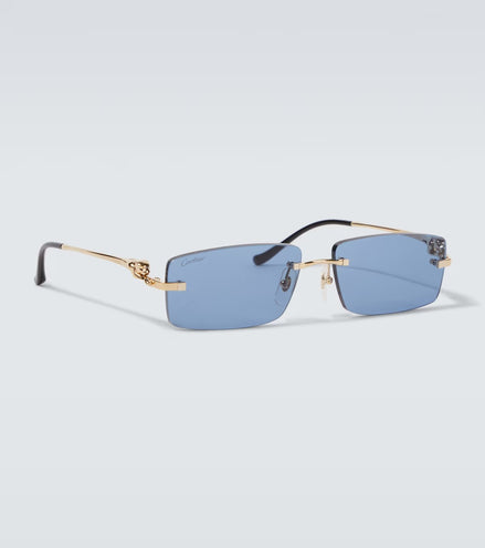 Cartier Panthère de Cartier Rimless Sunglasses Gold & Blue "Unworn"