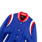 Amiri Blue Satin & Leather Trim Varsity Bomber Jacket 