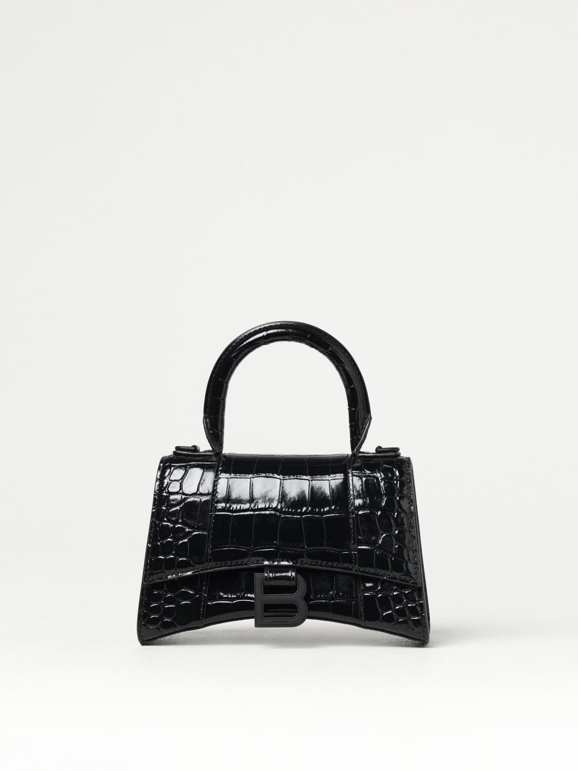 Balenciaga Hourglass Small Handbag Black Croc-Effect Leather 