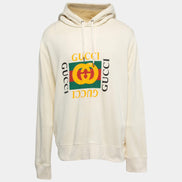 Gucci Vintage Logo Print White Cotton Hoodie (Pre-Loved)