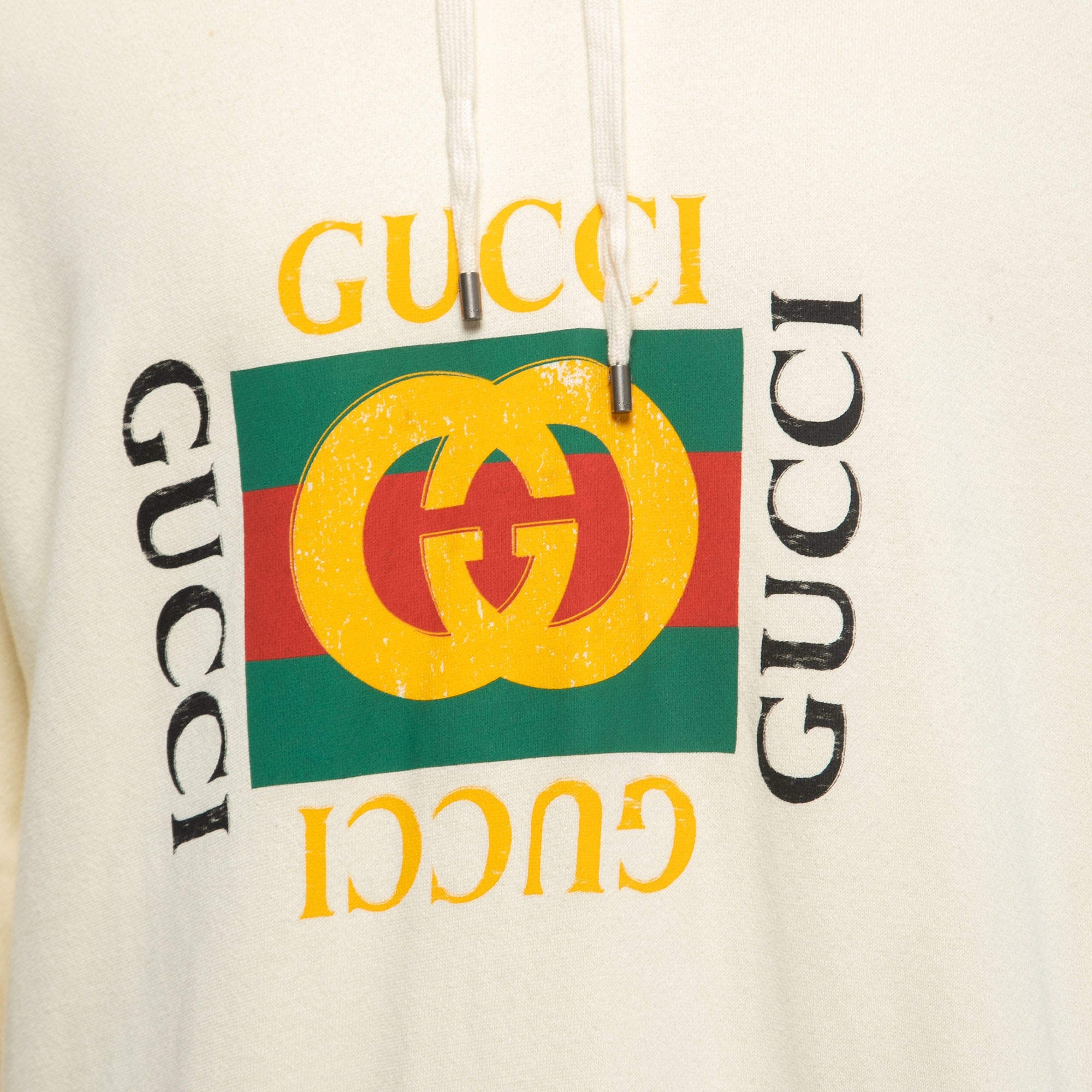 Gucci Vintage Logo Print White Cotton Hoodie (Pre-Loved)