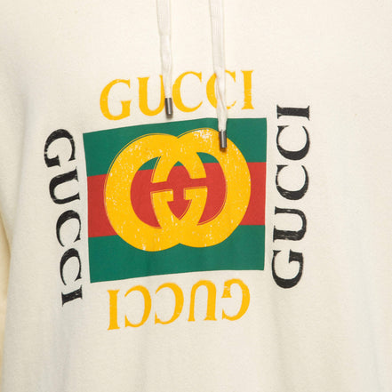 Gucci Vintage Logo Print White Cotton Hoodie (Pre-Loved)