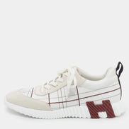 Hermès White and Burgundy Grid Stitch Bouncing Sneakers 