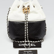 Chanel Gabrielle Small Bucket Bag Two-Tone Black and Aged White Leather (Pre-Loved)