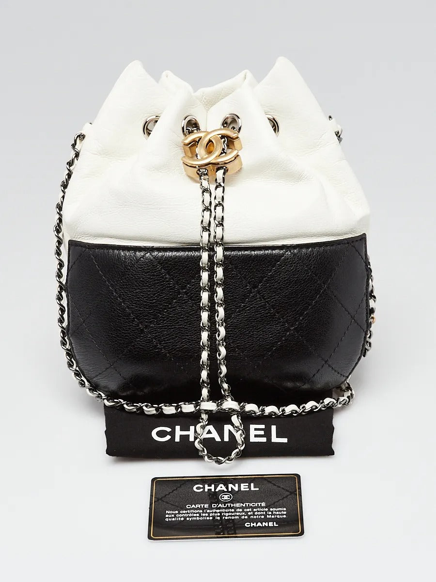 Chanel Gabrielle Small Bucket Bag Two-Tone Black and Aged White Leather (Pre-Loved)