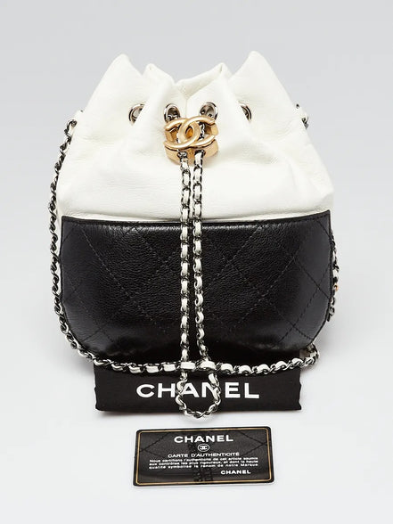 Chanel Gabrielle Small Bucket Bag Two-Tone Black and Aged White Leather (Pre-Loved)