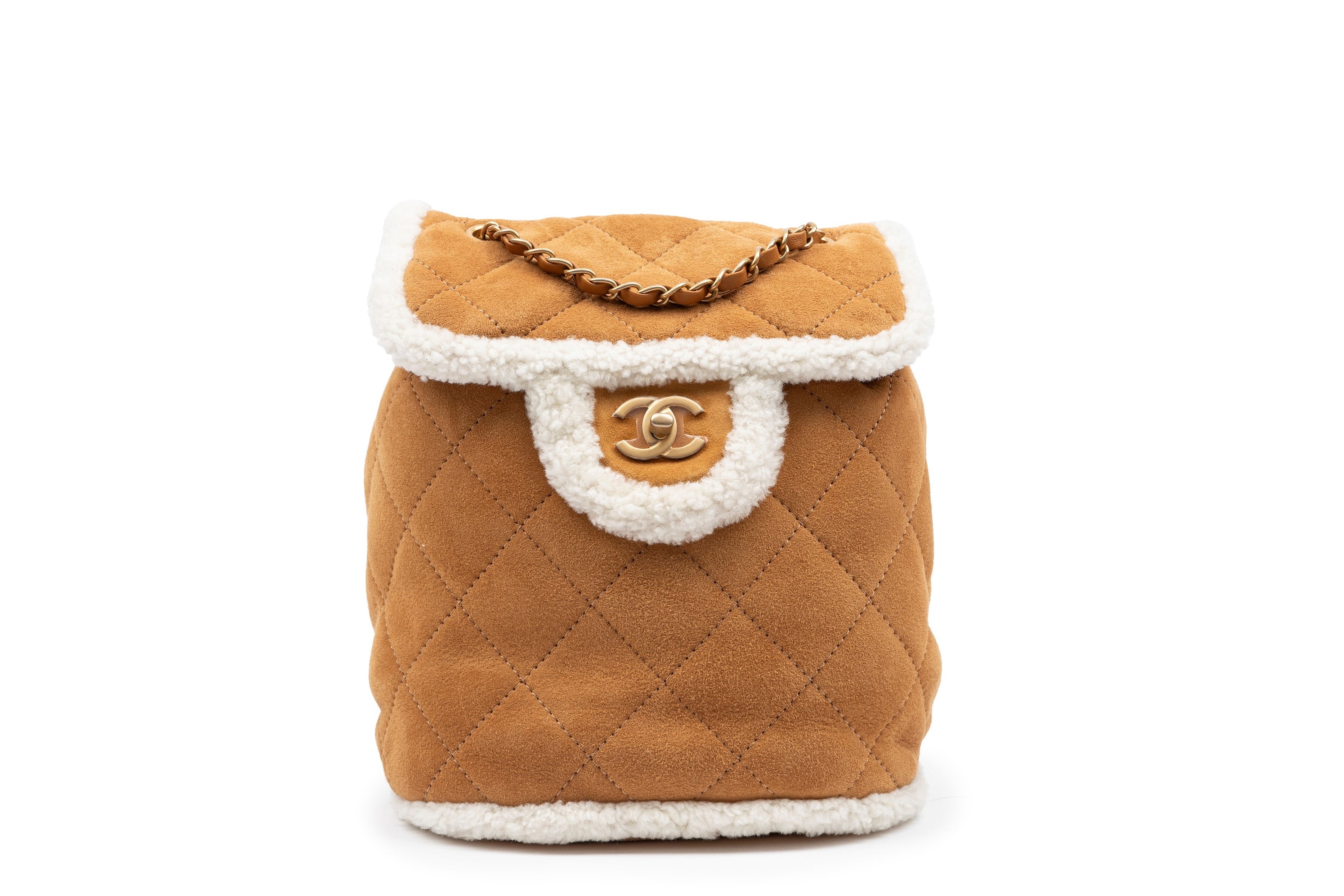 Chanel Coco Neige Shearling Suede Beige Backpack 