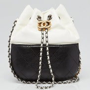 Chanel Gabrielle Small Bucket Bag Two-Tone Black and Aged White Leather (Pre-Loved)