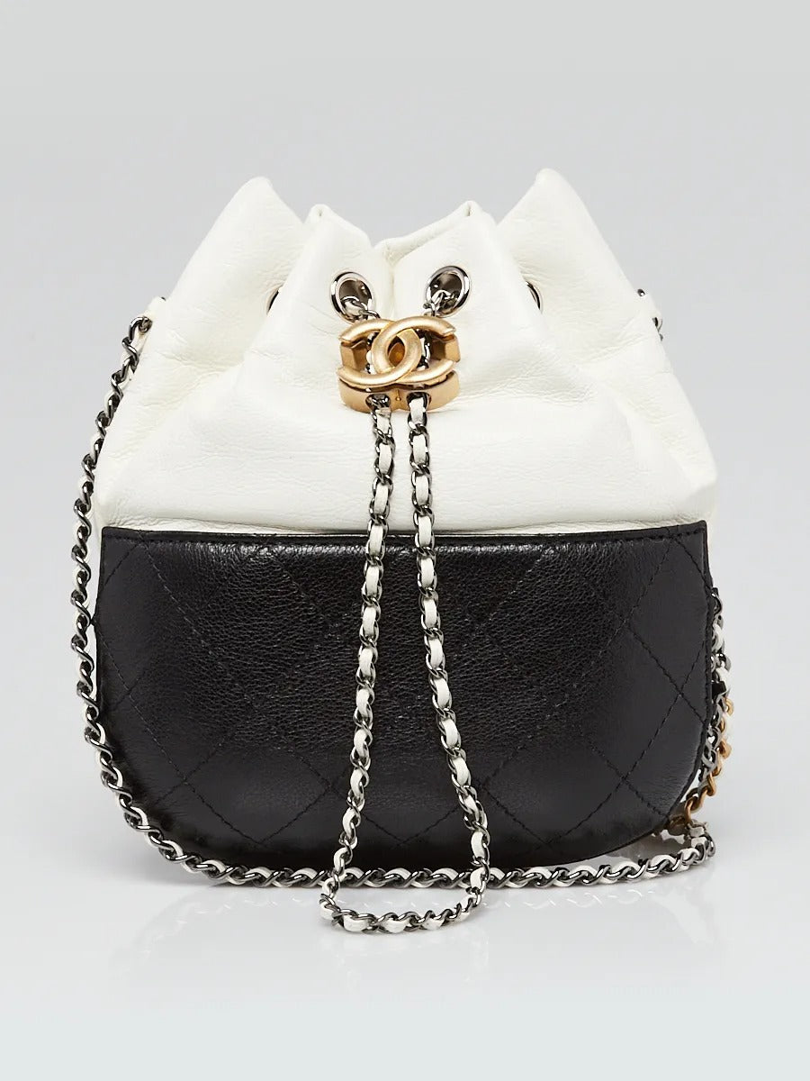 Chanel Gabrielle Small Bucket Bag Two-Tone Black and Aged White Leather (Pre-Loved)