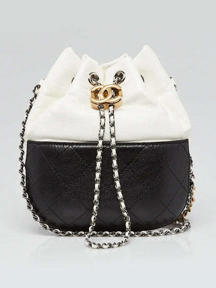 Chanel Gabrielle Small Bucket Bag Two-Tone Black and Aged White Leather (Pre-Loved)