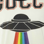 Gucci Cream UFO Print Cotton Distressed Crew Neck T-Shirt 