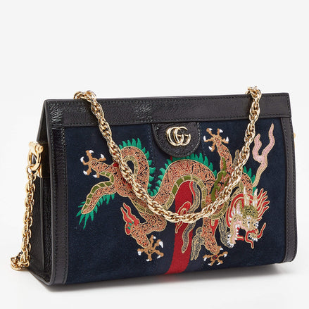 Gucci Ophidia Embroidered Dragon Suede Chain Bag (Pre-Loved)
