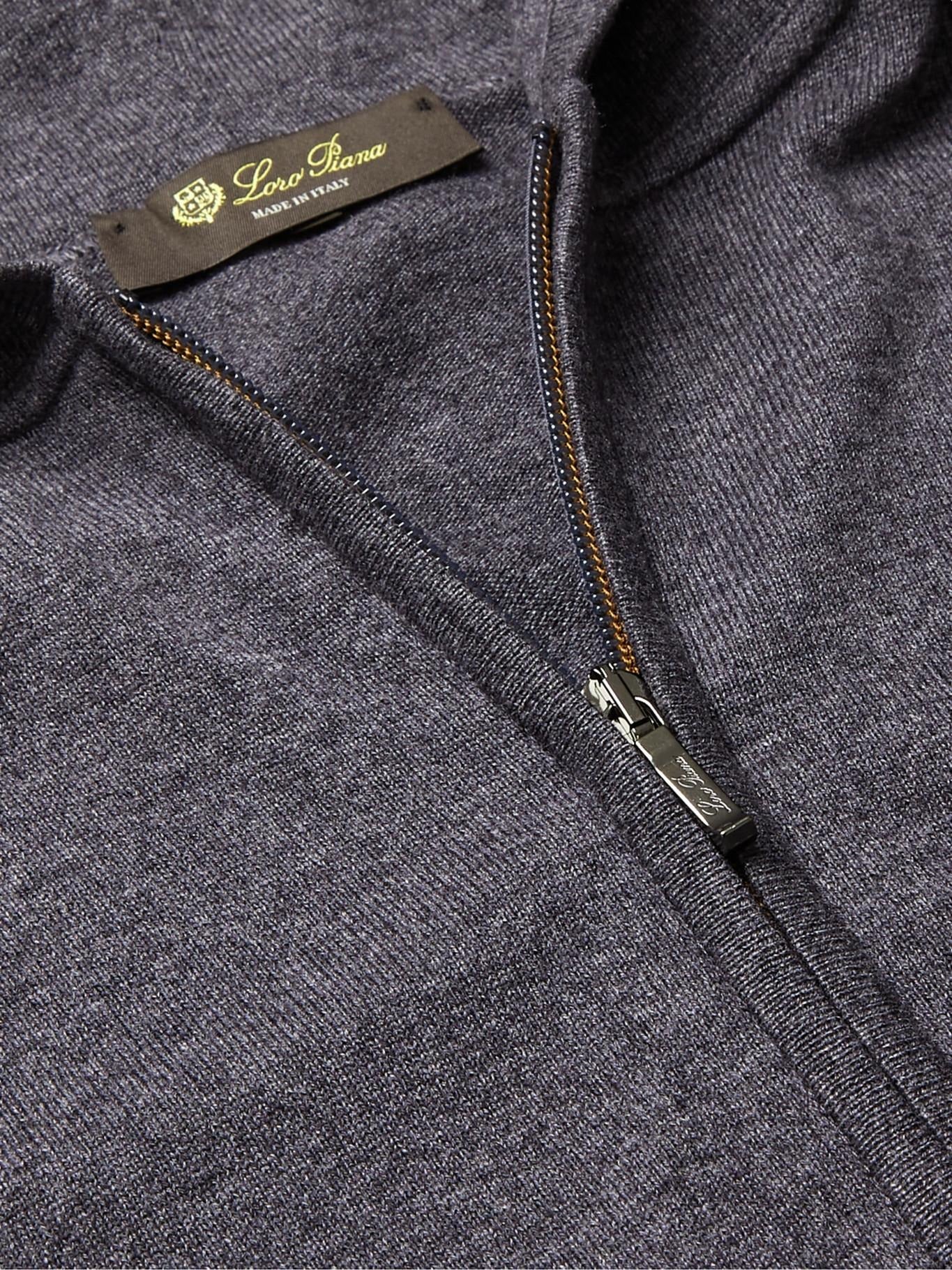 Loro Piana Blue Mélange Cashmere Zip-Up Hoodie 