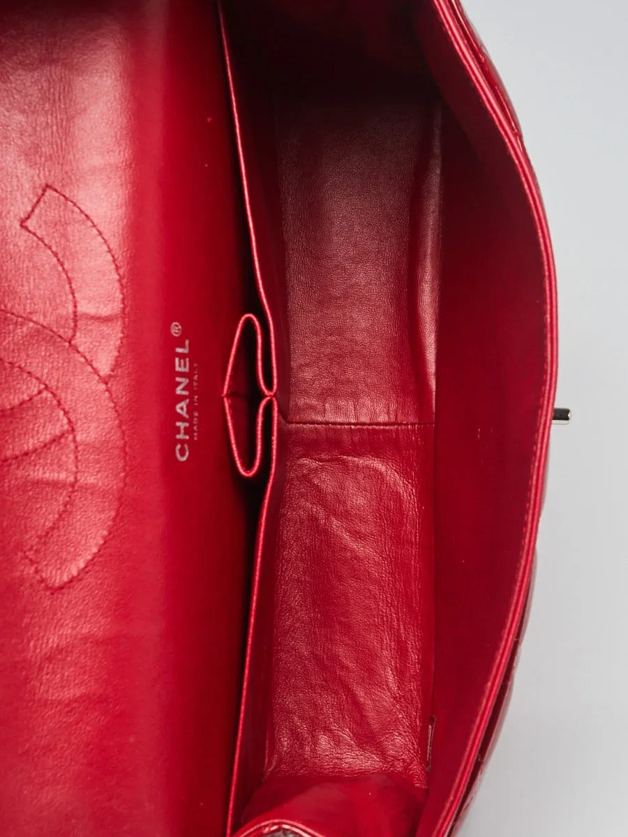 Chanel Classic Double Flap Medium Red Monogram Patent Leather (Pre-Loved)
