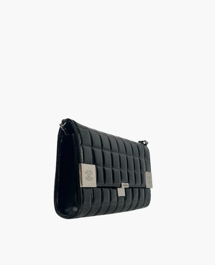 Chanel Chocolate Bar CC Clutch on Chain Black Patent Leather "Unworn"