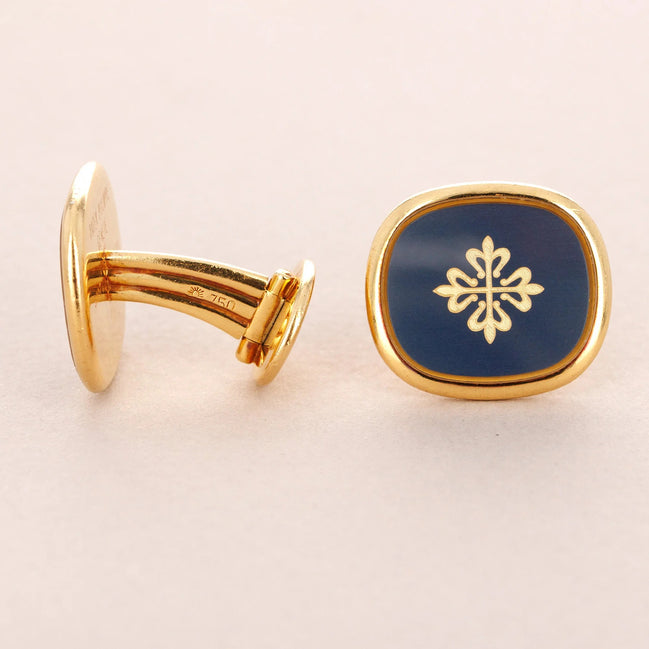 Patek Philippe Calatrava Cross Blue Enamel & Yellow Gold Cufflinks (Pre-Loved)